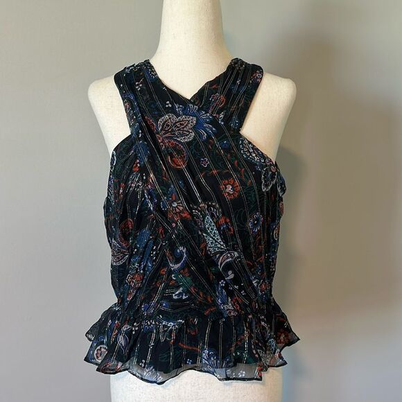 NWT Veronica Beard sz 6 Kailani metallic floral top silk paisley - Picture 2 of 9